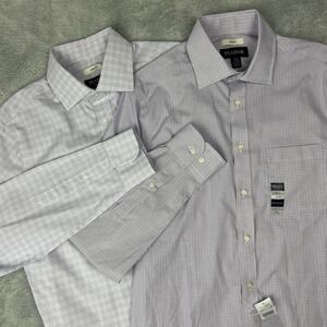 NWT Jos A Bank Shirts Mens 15.5 35 M Lot of 2 Slim Fit Plaid Purple Long Sleeve